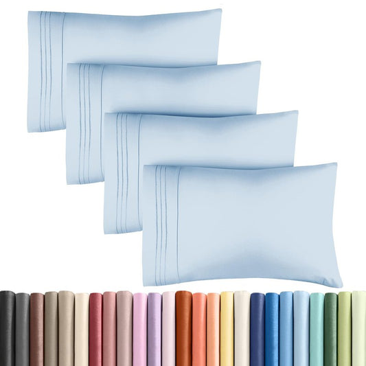 Queen Pillow Cases Set of 4 - Ultra Soft Hotel Quality Pillowcase Covers - Comfy, Cozy & Wrinkle Free - Shrinkage, Stain & Fade Resistant - Machine Washable Pillow Protectors - 4 Piece Set - Sky Blue