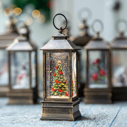 VISFLAIR 10'' Lighted Christmas Tree | Cardinal Music Snow Globe Water Lantern with Glitter