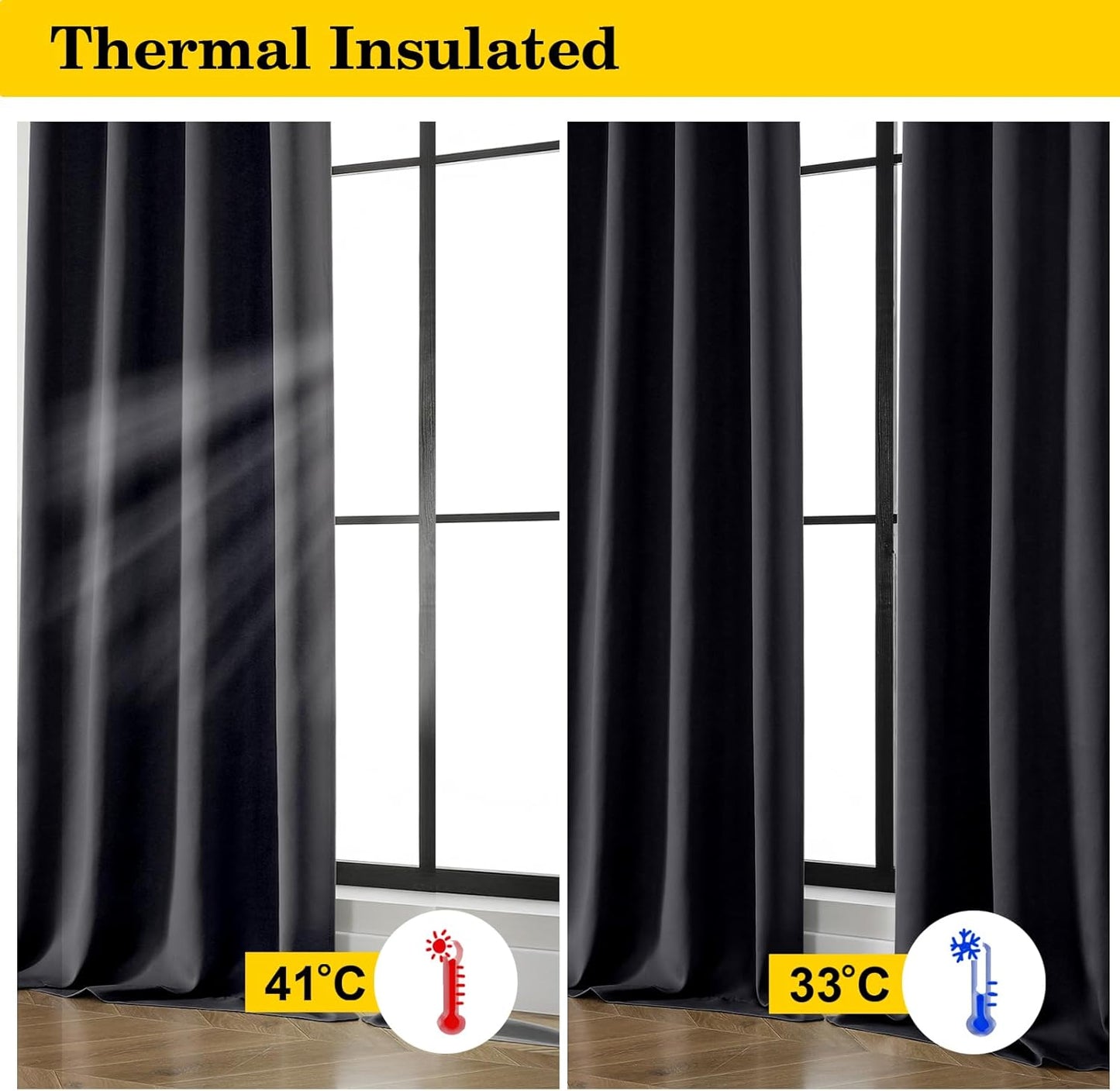 Skiennix Blackout Curtains - Soft Solid Room Darkening Thermal Insulated - 63 Inch Length, 2 Panels Set