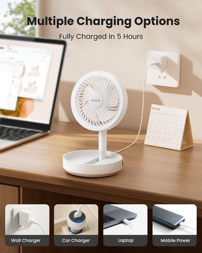 Gaiatop Foldable Small Desk Fan with LED Night Light, 6.8in Wireless 6000mAh Battery Powered Portable Fan USB Rechargeable, Bedroom Office Dorm Camping Travel Cruise Essentials, Gifts for Women Men