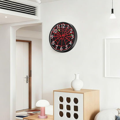 Wall Clock Night Light Spiderweb Red – Sound-Activated 12in LED Clock (Variation: Red Halloween)
