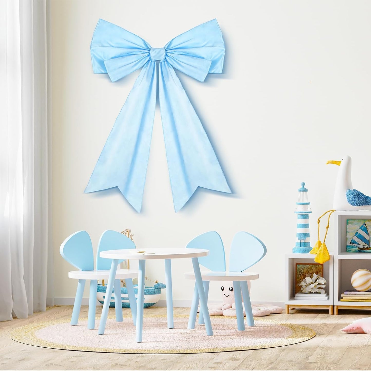 Skiennix Large Blue Coquette Bow - 27.6 x 21.7 Inch Wall Decor for Birthdays & Showers