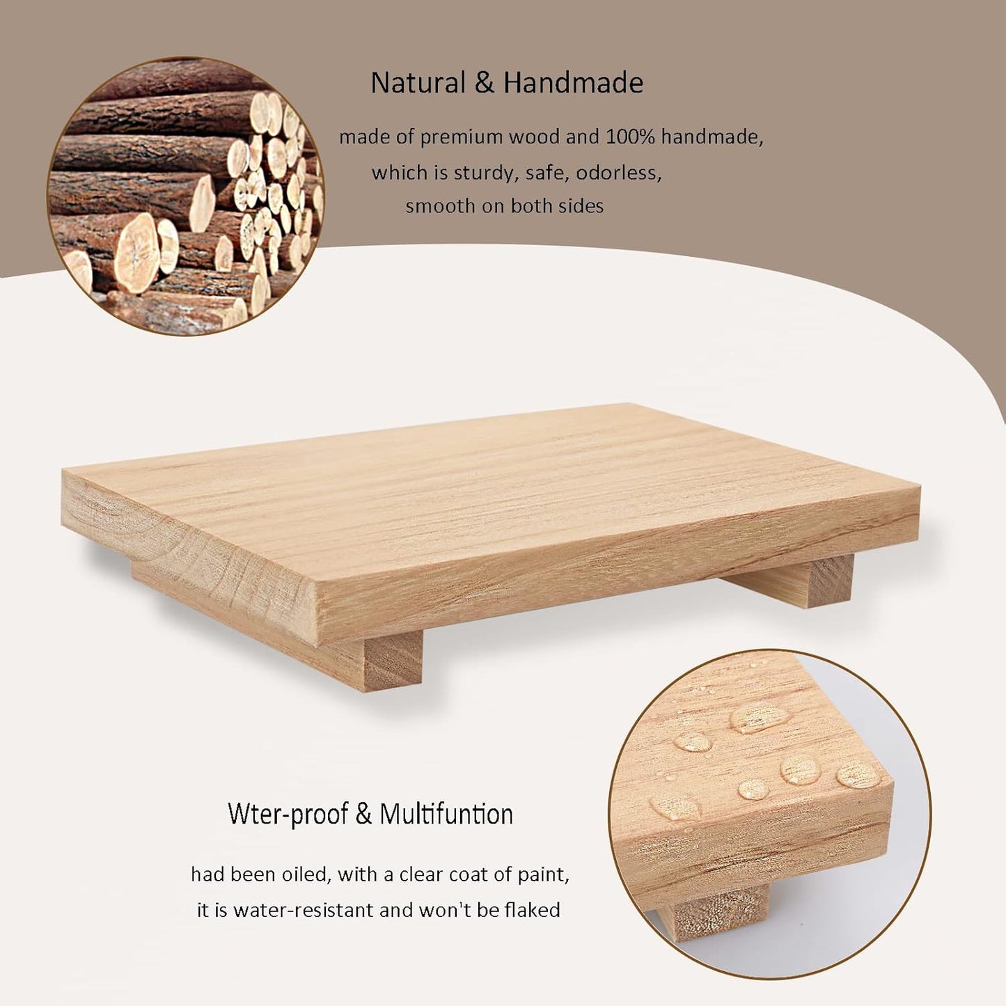 Zoocatia Small Wood Tray - Decorative Pedestal Stand for Farmhouse Bathroom Decor | 9" x 5.9" Burlywood