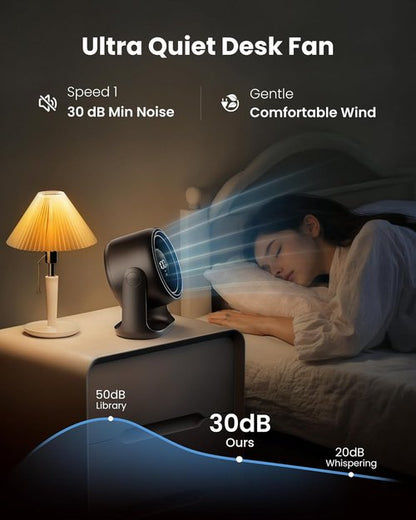 Gaiatop Desk Fan - Ultra Quiet 5-Speed Touch Control Fan with LED Display | 7.7 Inch, Black
