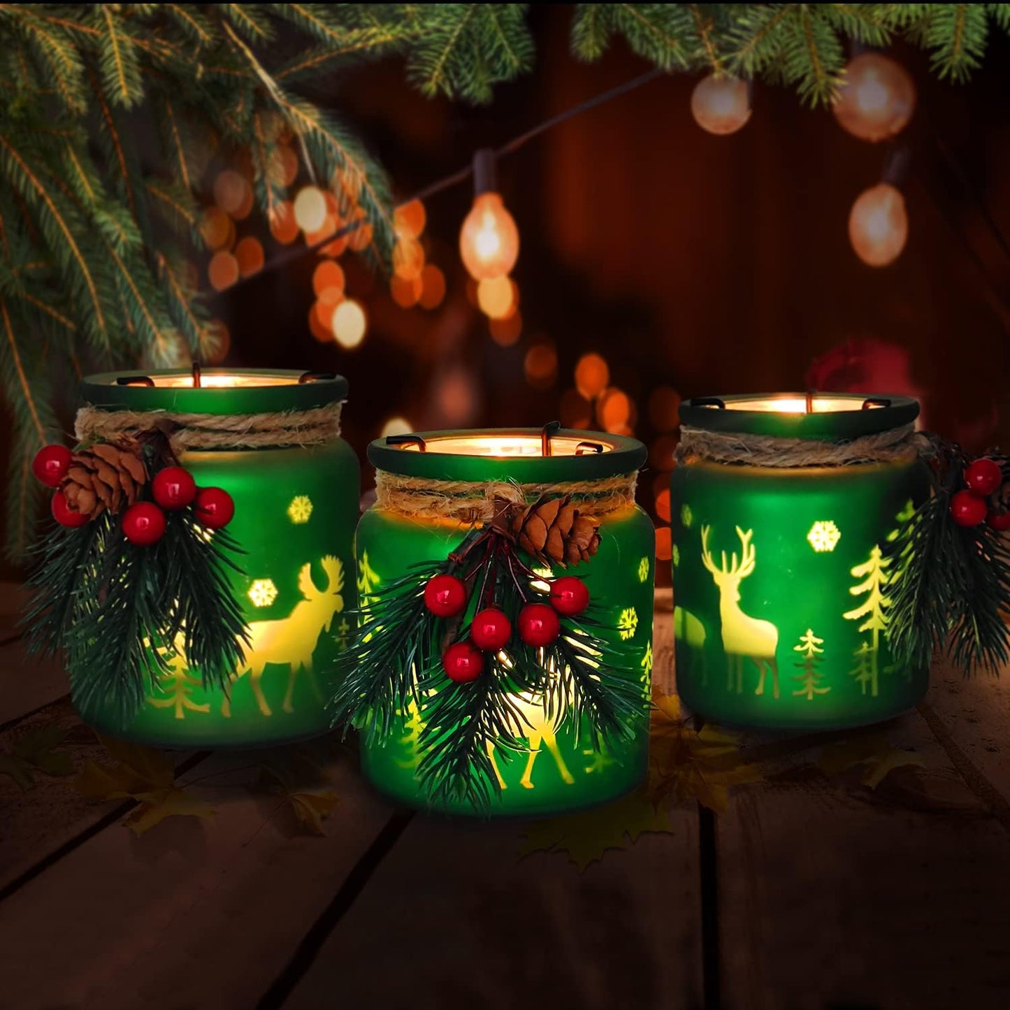 SHMILMH Christmas Candle Holders - Set of 6 Glass Tealight Holders with Metal Base | Red & Green Centerpieces