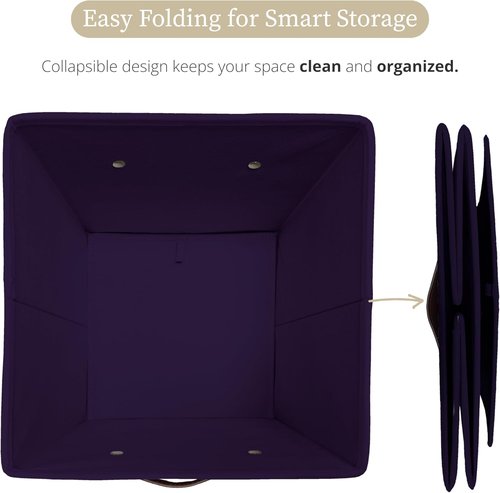 DECOMOMO Storage Baskets - 13x15x13 Cube Bins with Labels for Organized Shelves | Deep Violet (Set of 4)
