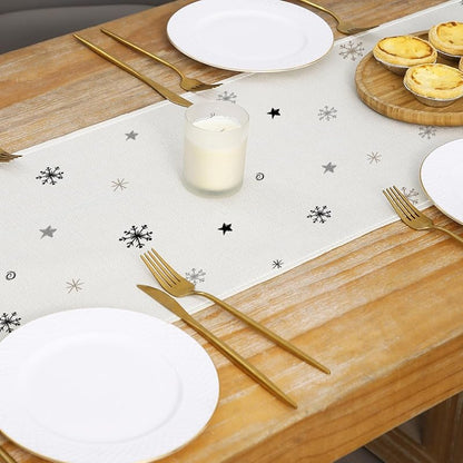 Christmas Trees Grey Table Runner 13x72 Inch - Aqrbeci Snowflake Winter Kitchen Table Decor (Variation: 13"W x 72"L)
