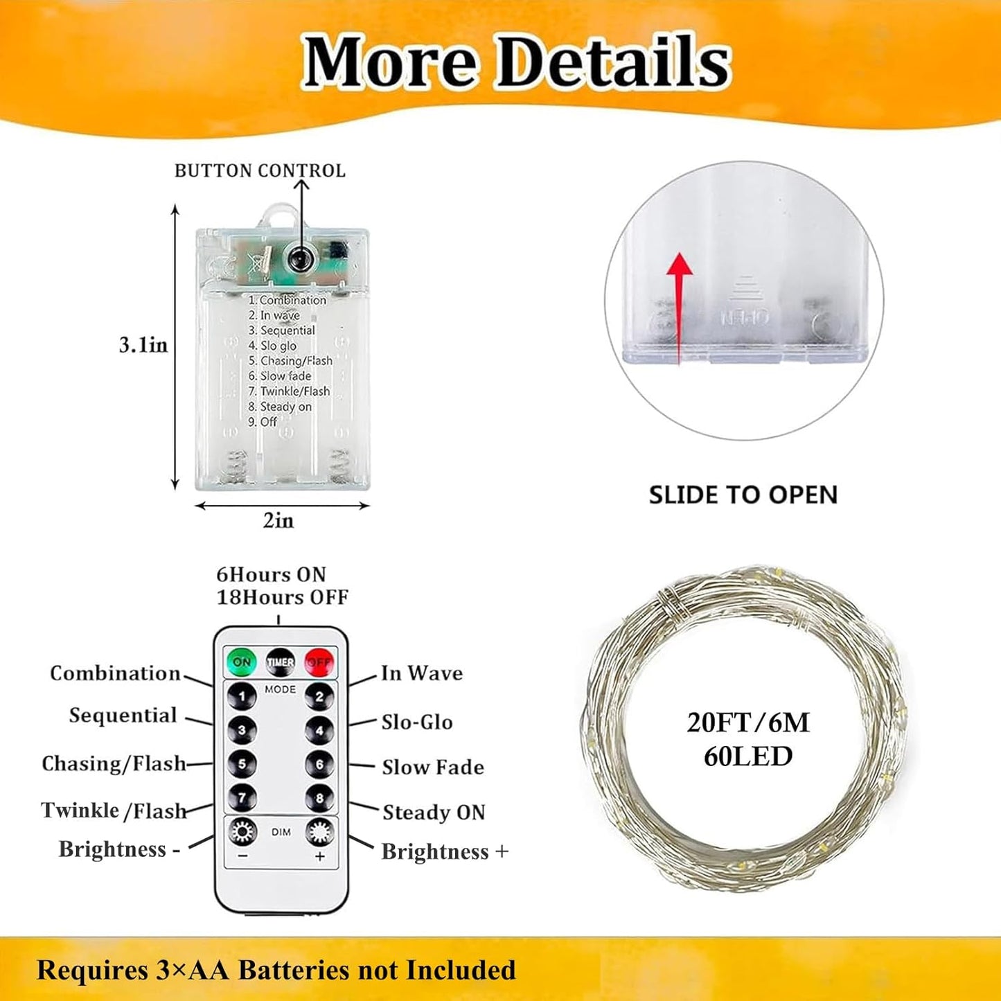 Skiennix 80FT 240LED Fairy Lights - Battery Operated with Remote & Timer | 8 Modes for Indoor/Outdoor Use, Warm White