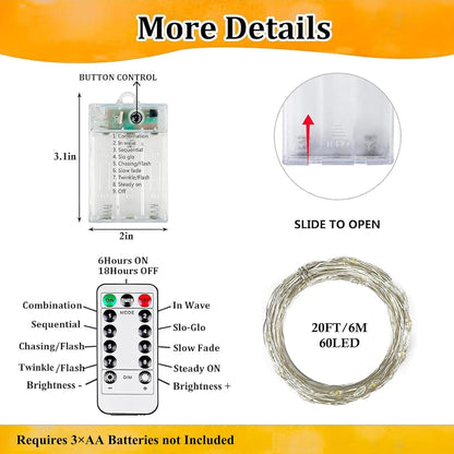 Skiennix 80FT 240LED Fairy Lights - Battery Operated with Remote & Timer | 8 Modes for Indoor/Outdoor Use, Warm White