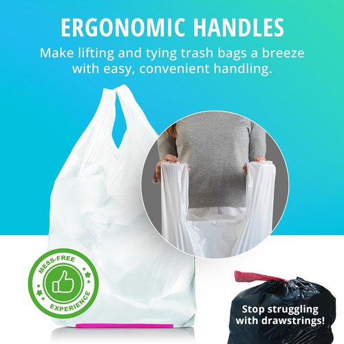 Hippo Sak - Heavy Duty 13 Gallon Kitchen Trash Bags with Ergonomic Handles - 90 Count, Leak Proof Design