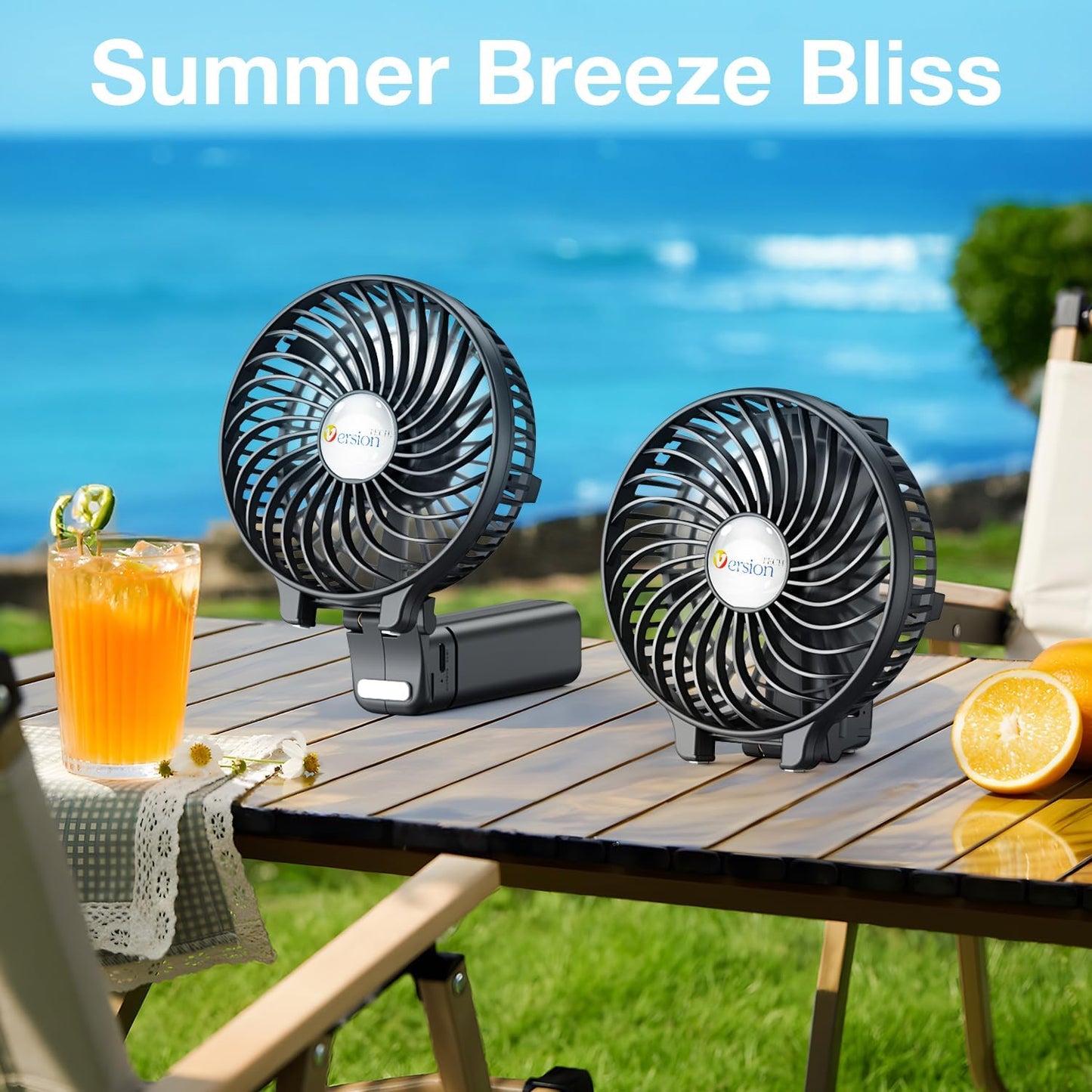 VersionTECH. Portable Handheld Fan - Powerful 4000mAh Battery | 180° Foldable Mini Table Fan in Black