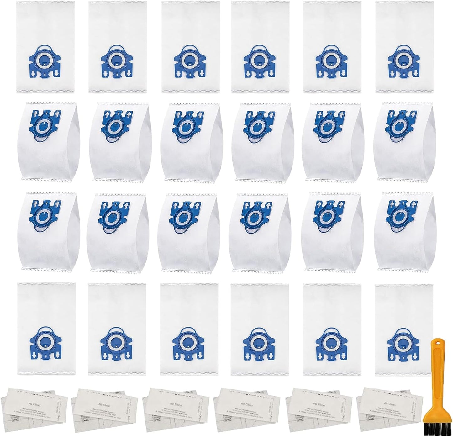 Miele 3D AirClean Vacuum Bags - 24 Pack with Motor Protection & Cleaning Brush | Compatible with Classic C1, C2, C3 Series