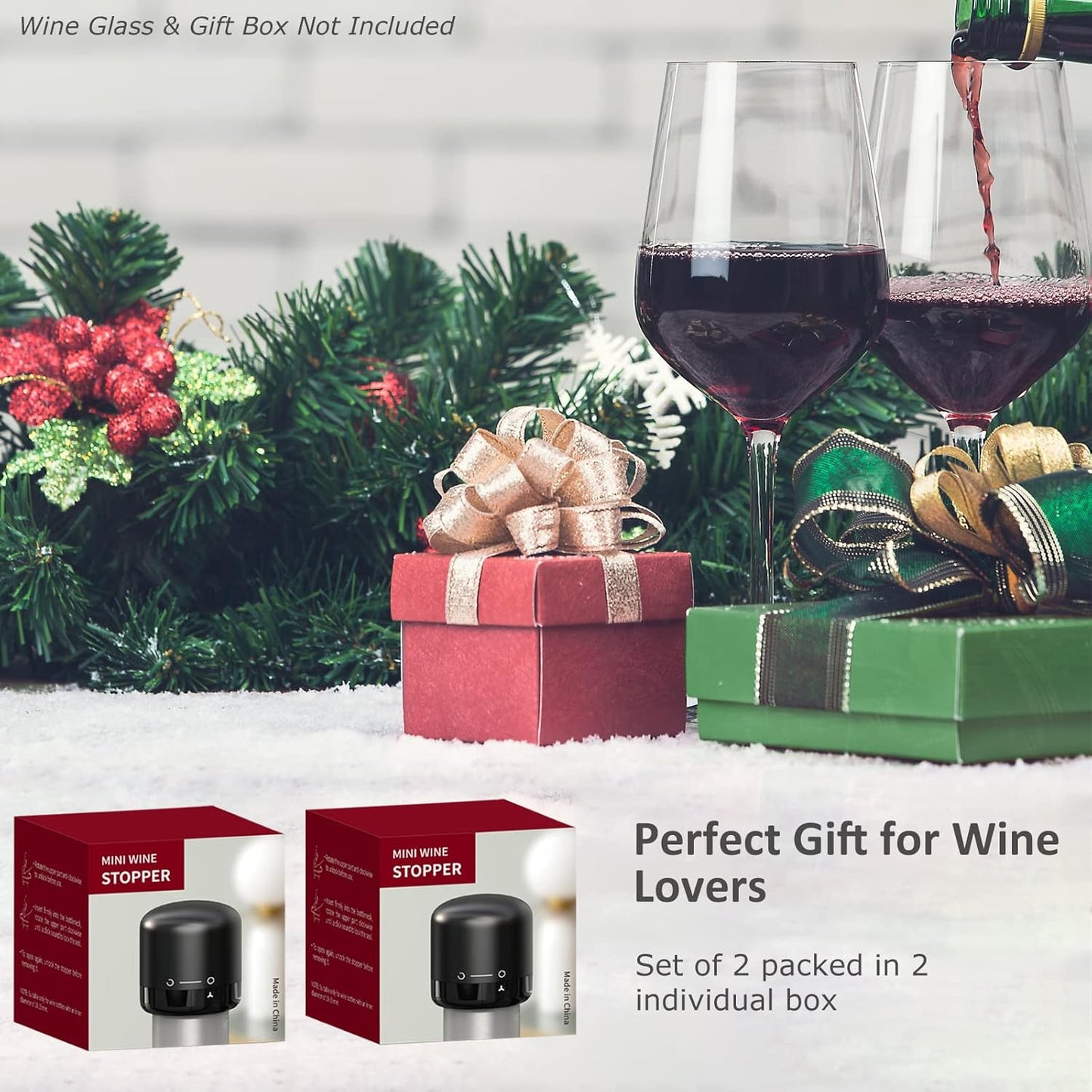 Wine Stopper 2-Pack, Silicone Sealed Wine Bottle Stopper, Twist-to-Seal Reusable Wine Sealer, Leak Proof Wine Toppers Stopper Keeps Wine Fresh, Black