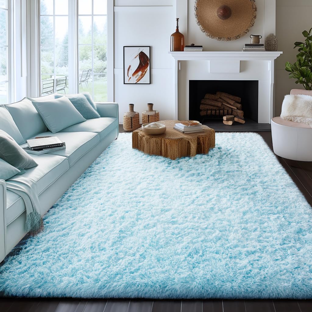Ophanie Light Blue Area Rug - Soft Shag Carpet for Living Room & Nursery | 8x10 Size
