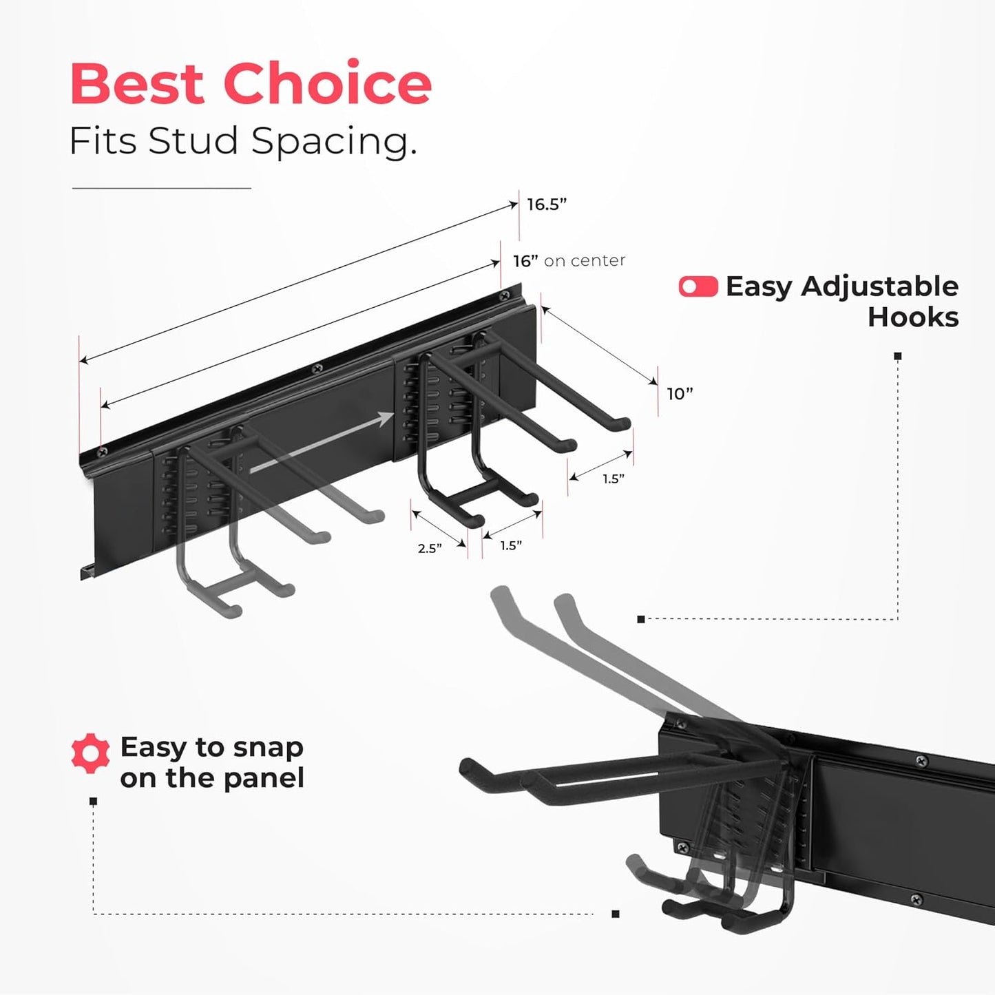 TIDYME Garage Wall Organizer - 64" Heavy-Duty Tool Storage Rack | Adjustable Double-Layer Hooks | 400 lbs Capacity