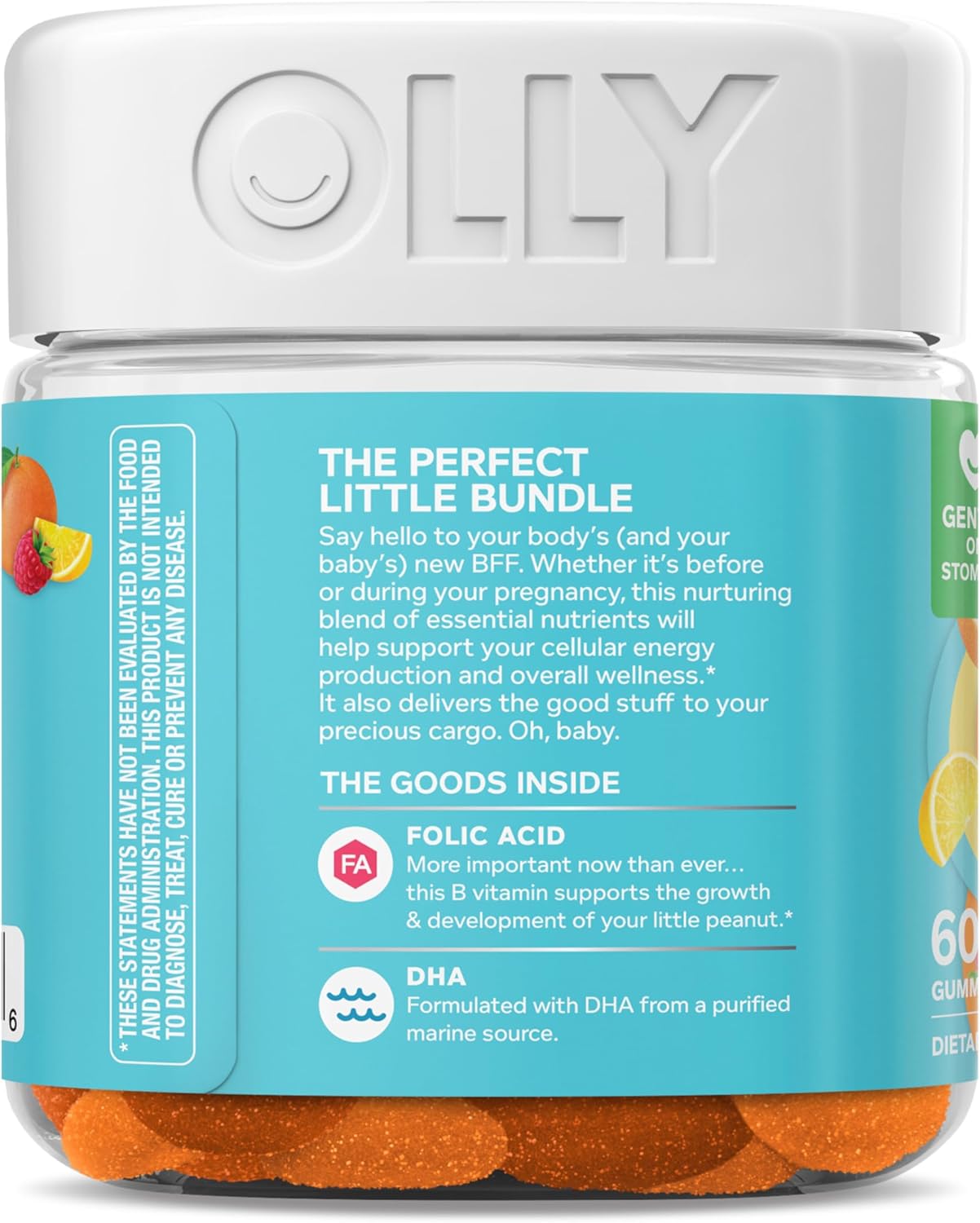 OLLY Prenatal Multivitamin Gummies - Daily Multi Blend for Mommy & Baby, Folic Acid & Omega 3 DHA, 60 Count