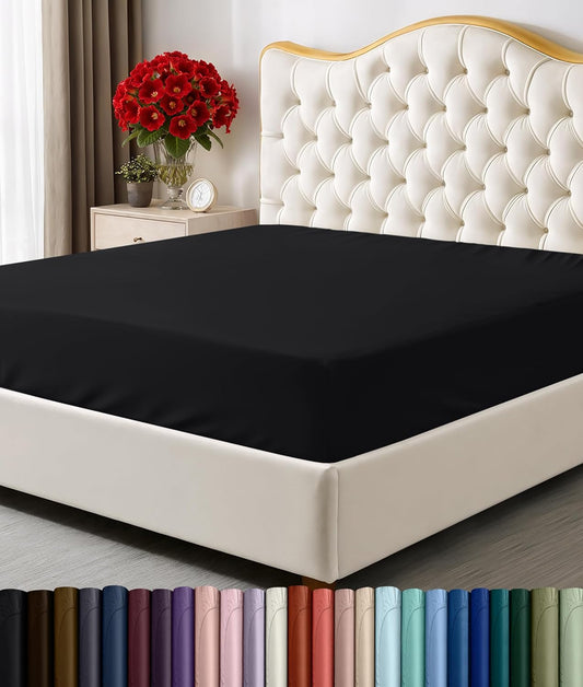 Utopia Bedding Queen Fitted Sheet - Soft Microfiber - Deep Pocket Design - Fade Resistant - Black
