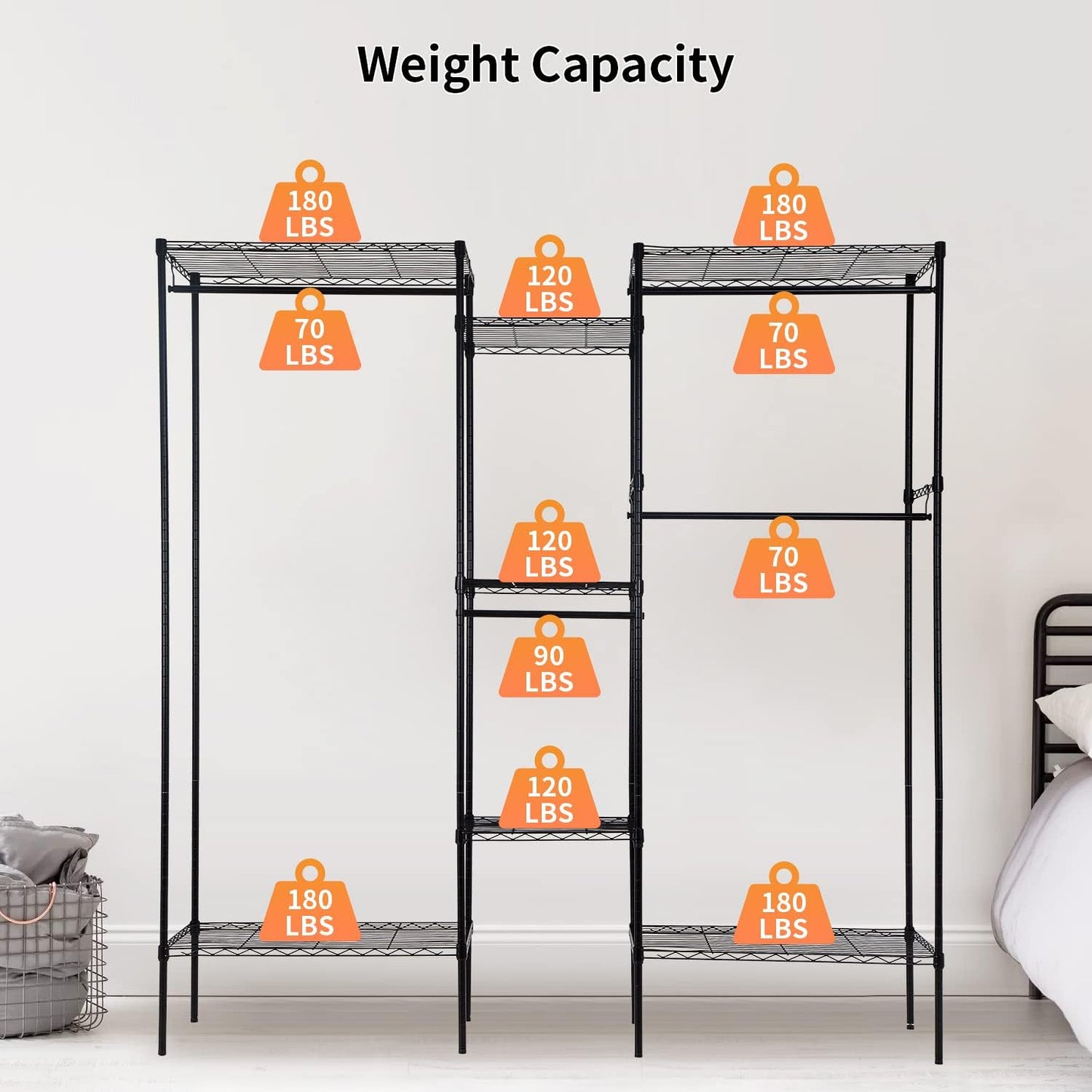 PayLessHere Adjustable Metal Garment Rack - Portable Clothing Organizer with 4 Hanger Rods & 7 Shelves | Black, 830 LBS Capacity