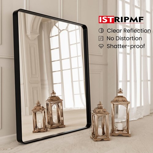 ISTRIPMF 22x30 Inch Black Bathroom Mirror,Rectangle Wall Mirror for Bathroom,Round Corner Matte Black Metal Framed Mirror(Horizontal/Vertical)