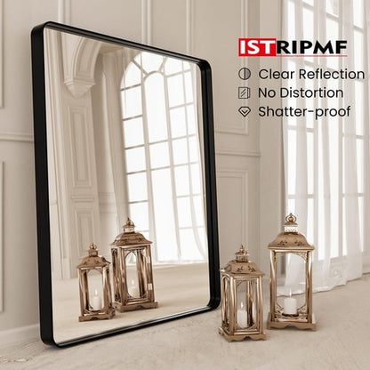 ISTRIPMF 22x30 Inch Black Bathroom Mirror,Rectangle Wall Mirror for Bathroom,Round Corner Matte Black Metal Framed Mirror(Horizontal/Vertical)