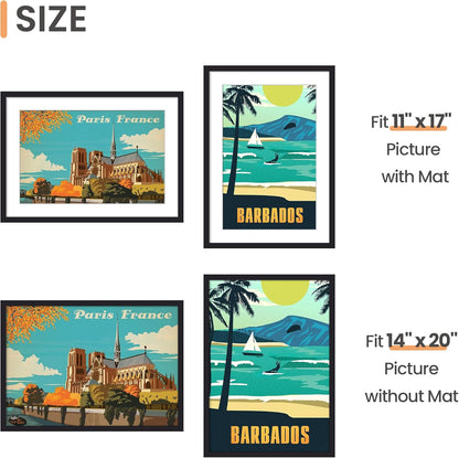 Upsimples 14x20 Picture Frame - Versatile Display for 11x17 or 14x20 Photos | Black, 1 Pack