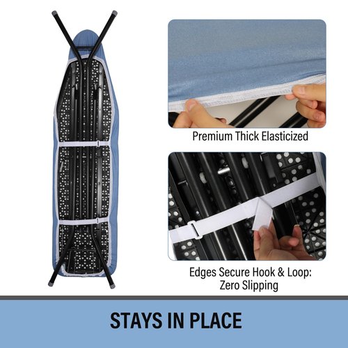 Iwtmm Ironing Board Cover and Pad with Silicone Coating, Thick Scorch-Resistant Padding, Heavy Duty for Home & Professional Use, Fits 15 x 54 Inches Boards, Secure Hook & Loop Fastener (Blue)