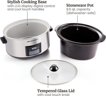 Elite Gourmet MST-900D 8.5Qt Digital XL Slow Cooker - Adjustable Temp for Perfect Entrees & Sauces