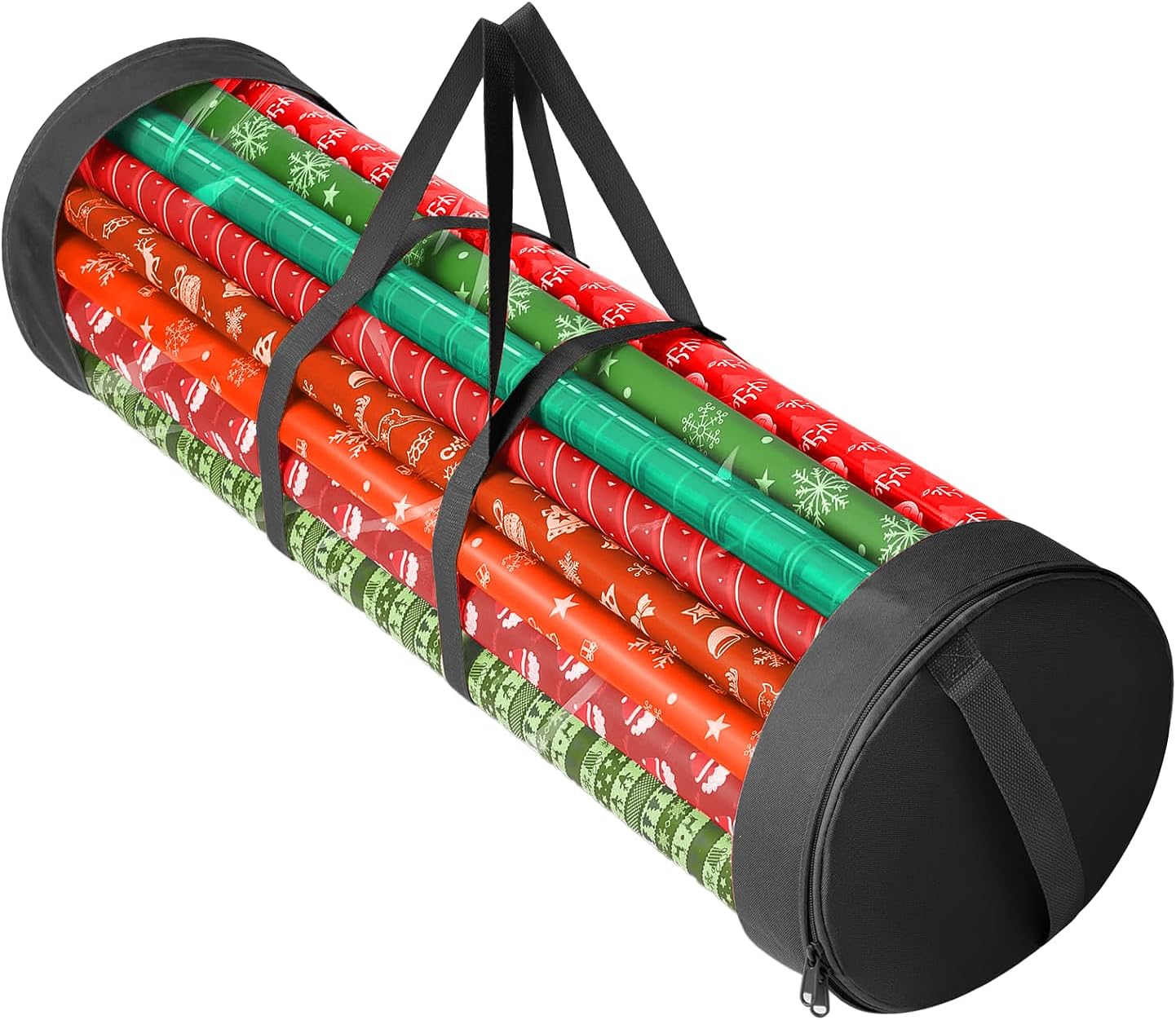 Mobi Lock Wrapping Paper Storage Bag - Cylindrical Organizer with Zipper & Handles - Holds 18-25 Rolls