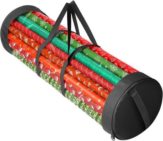 Mobi Lock Wrapping Paper Storage Bag - Cylindrical Organizer with Zipper & Handles - Holds 18-25 Rolls