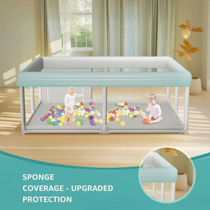 Hiaksedt Large Baby Playpen - Sturdy Safety Play Yard for Indoor & Outdoor Use | 65x50 Inch with Zipper Gates
