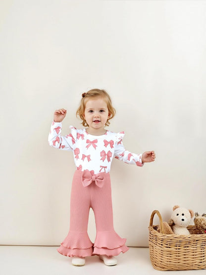 Renotemy Preemie Newborn Baby Girl Clothes - Cute Bell Bottoms Romper Set for Fall & Winter
