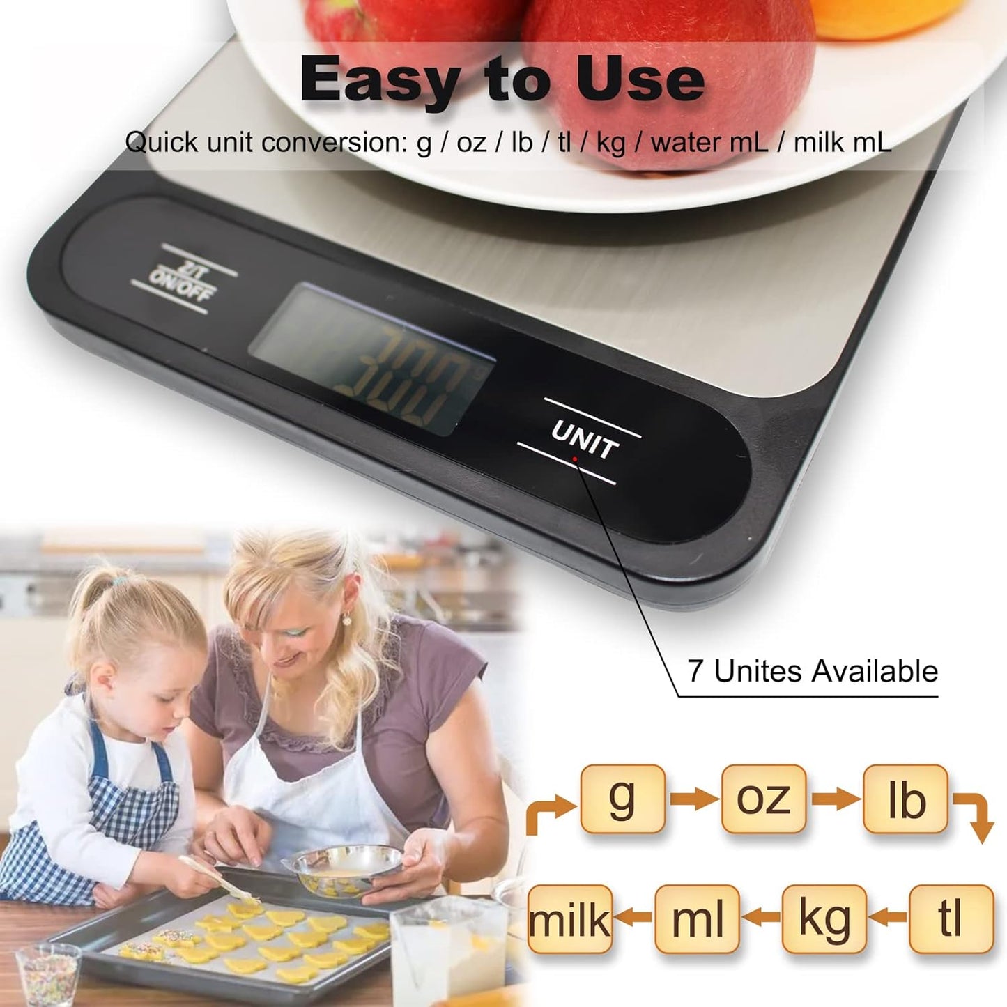 Skiennix Digital Kitchen Scale - 10kg/22lb Capacity for Accurate Grams & Ounces Measurements