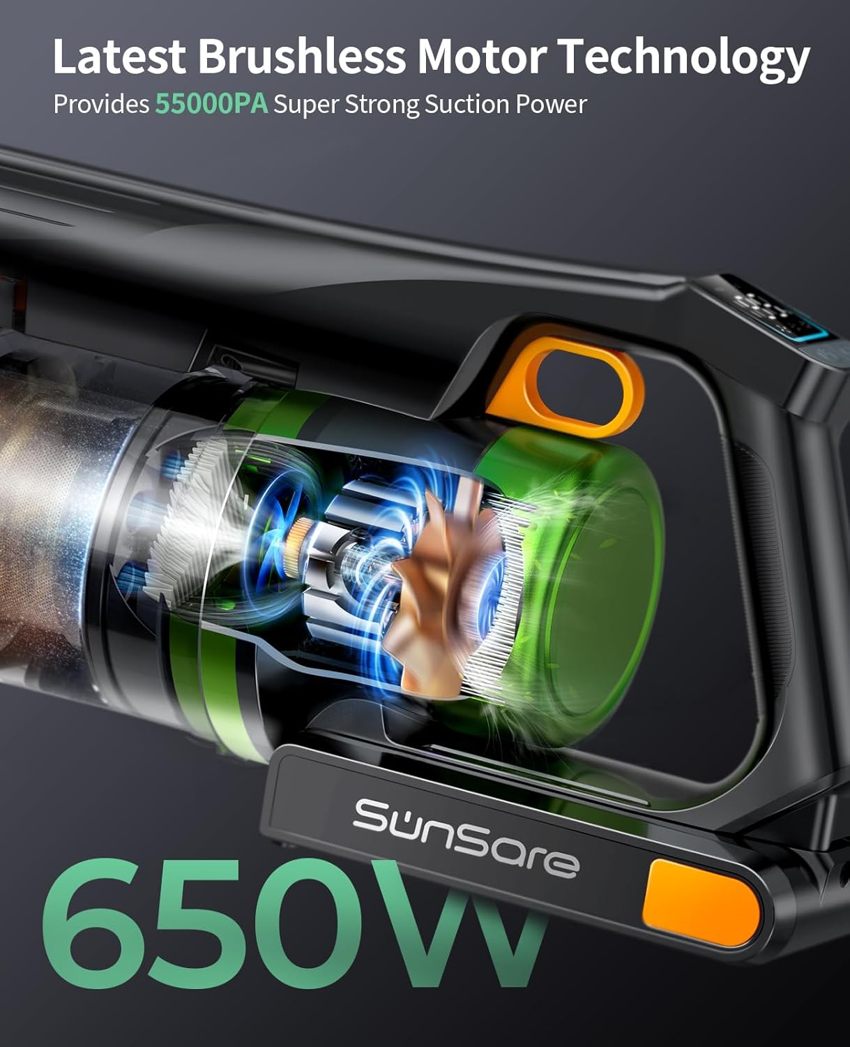 SunSare Cordless Vacuum Cleaner - 650W, 55KPA Suction | 70 Mins Runtime, Aromatherapy, Anti-Tangle Brush for Home & Pet Hair
