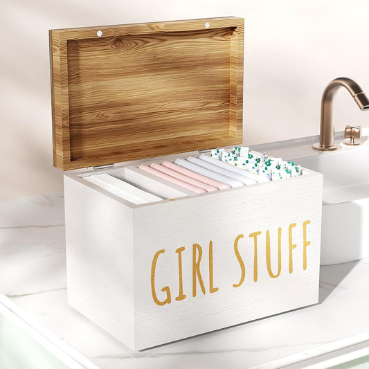 Regine Switzerland Tampon Holder - Stylish Bathroom Organizer with Hinged Lid | White Feminine Product Storage