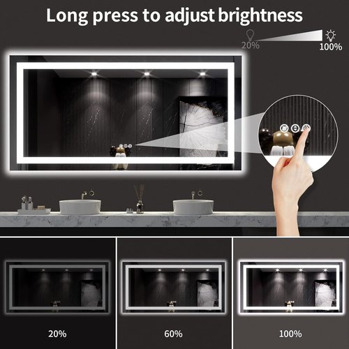 LOAAO LED Bathroom Mirror - 60x30 Inch, Dimmable & Anti-Fog, Backlit & Front Lit, Tempered Glass
