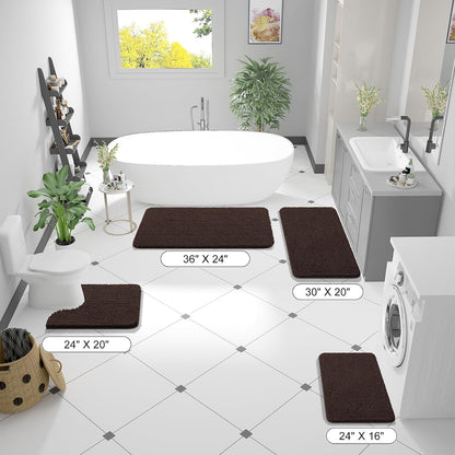 OLANLY Bathroom Rugs - Extra Soft Chenille Bath Mats with Rubber Backing | 47x24 Inches, Quick Dry, Machine Washable, Brown