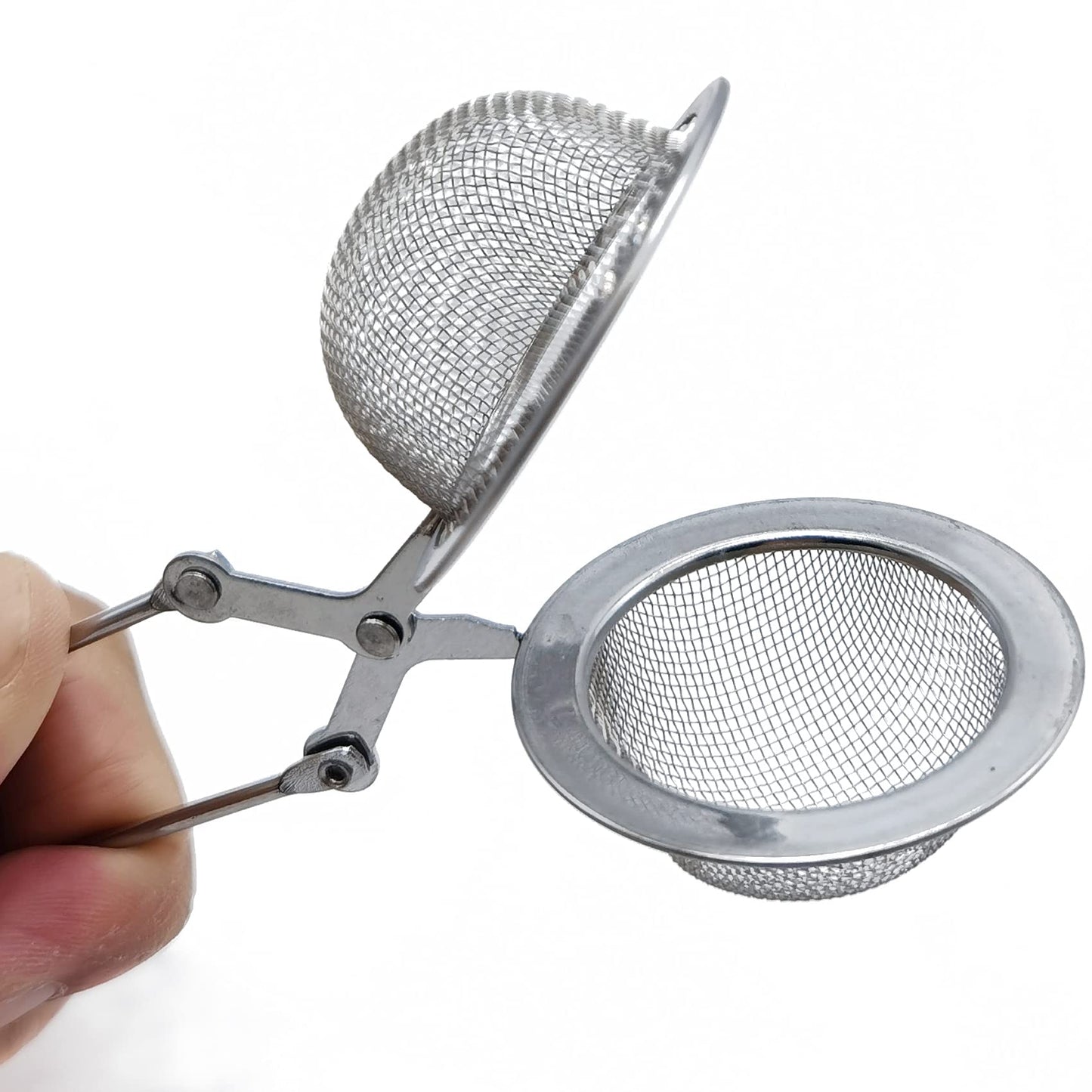 TIHOOD 10PCS Snap Tea Infuser,Stainless Steel Mesh Ball Tea Strainer with Handle for Loose Tea Leaf Pincer Tea Ball Tea Filter Tong