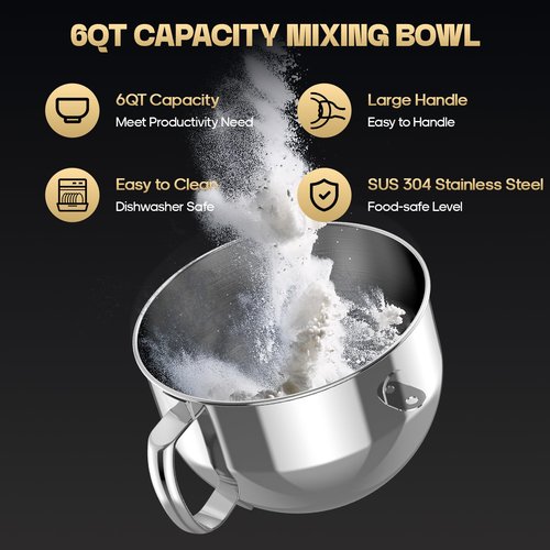 HOZODO Stainless Steel Bowl for KitchenAid 6QT Bowl-Lift Mixers | 6-Quart Replacement with Handle, Compatible with Attachments & Stand Mixer Accessories