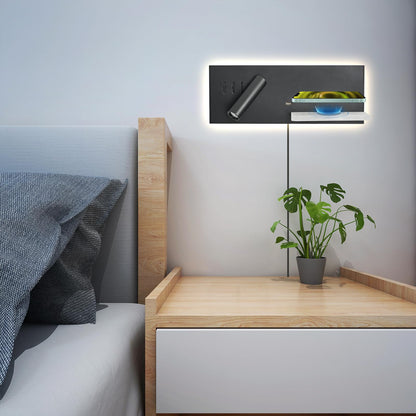 Reading Light Wall Mounted with Wireless Charger & USB Port, LED Book Light for Reading in Bed, Plug in Wall Light for Bedroom, 10W Background Light and 3W Spotlight 3000K Bedside Lamps