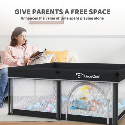 Taleco Gear Foldable Baby Play Pen - Breathable Travel Playpen with Mat & 50 Ocean Balls | 50''x50'' Size