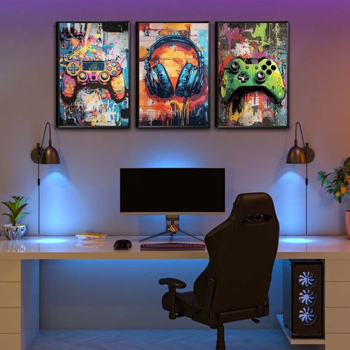 **Skiennix Gaming Graffiti Canvas Wall Art - Cool Video Game Prints for Gamer Room | Unframed 16x24x3 Inch**