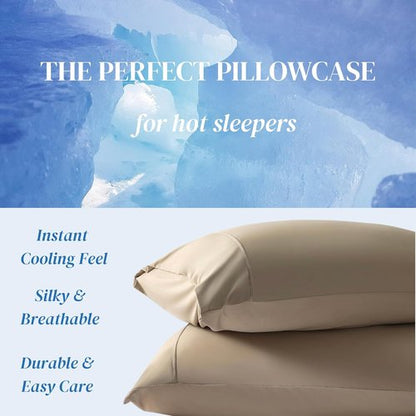 Beckham Hotel Collection Cooling Pillowcases - Silky Soft & Breathable | Standard/Queen Size Set of 2, Sand