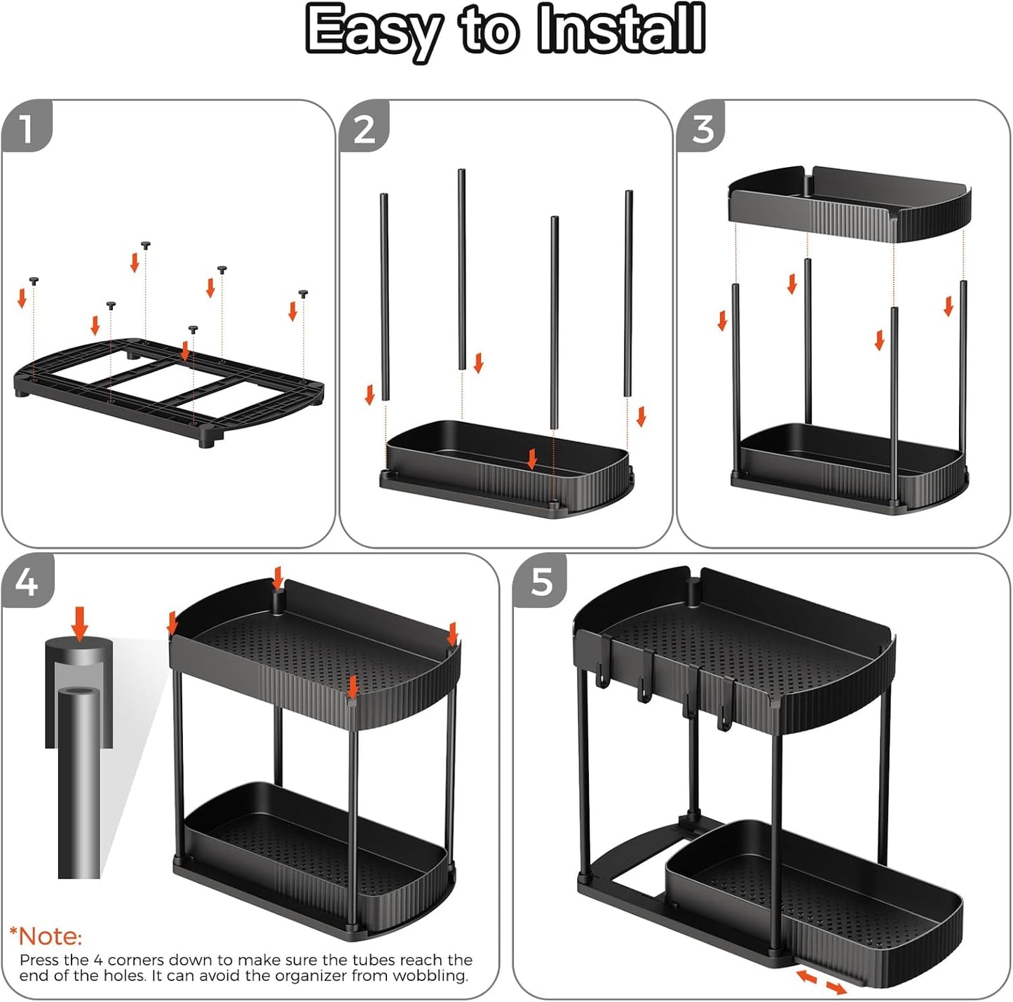 Ukeetap Multi-Purpose Pull-Out Storage Organizers - Under Sink & Cabinet Solutions, Black, 12.8 Inches, 2 Packs