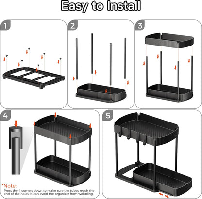Ukeetap Multi-Purpose Pull-Out Storage Organizers - Under Sink & Cabinet Solutions, Black, 12.8 Inches, 2 Packs