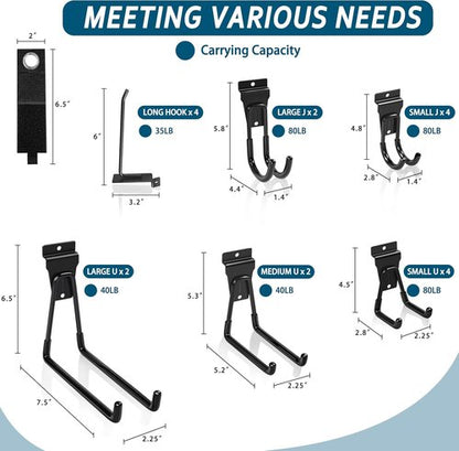 Klastit Slatwall Hooks - Durable Black 20-Pack for Organizing Garden Tools & Heavy-Duty Equipment