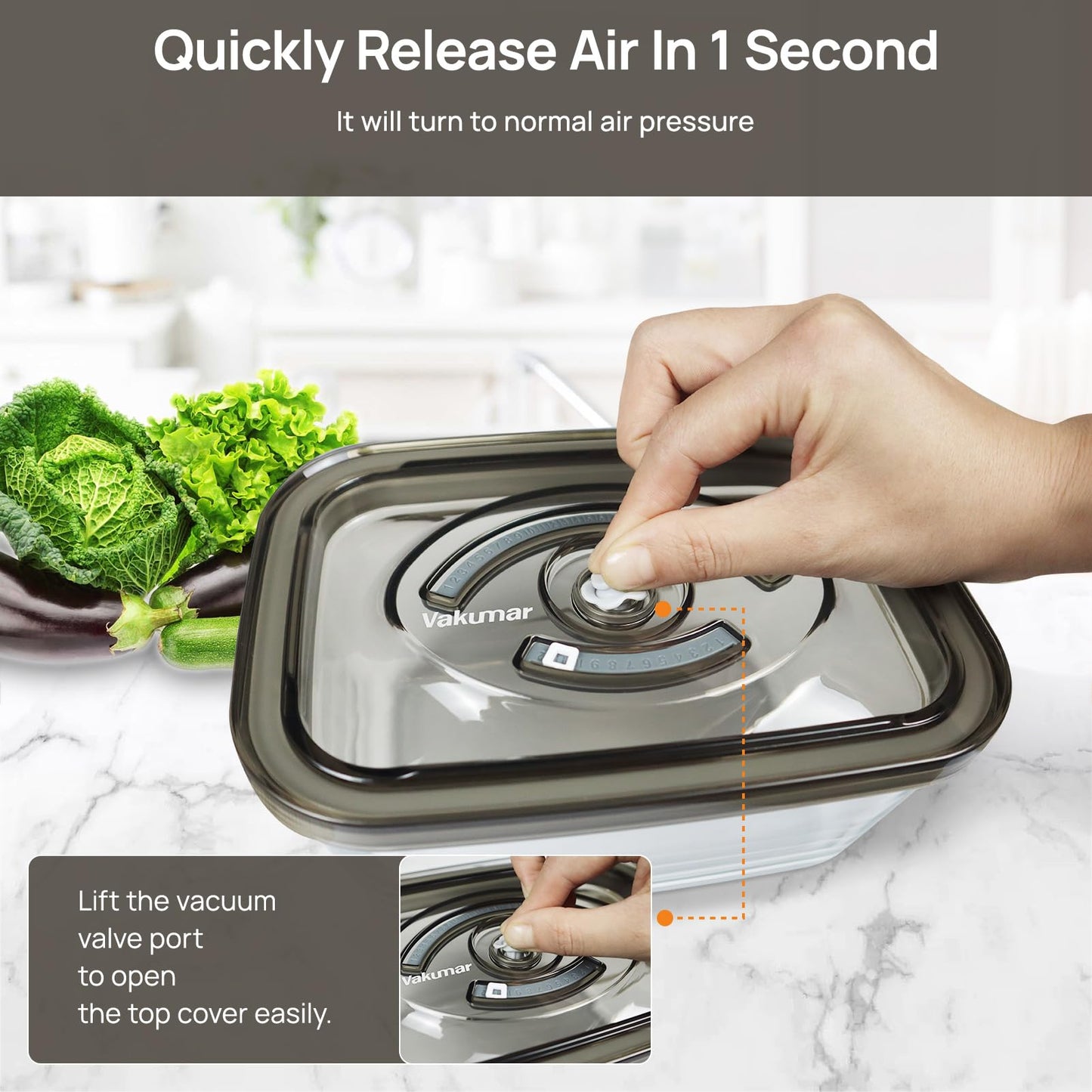 Vakumar 2PCS Vacuum Seal Food Storage Containers Vacuum Sealer containers Fresh Save & Keep the Flavor, Square, BPA-Free, Leak Proof, Lid with Lock - Dishwasher, Freezer & Microwave Safe