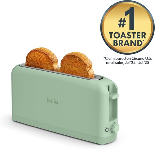 Bella 2 Slice Slim Toaster - 6 Setting Shade Control, Fits Sourdough, Anti-Jam & Auto Shutoff, Seaglass