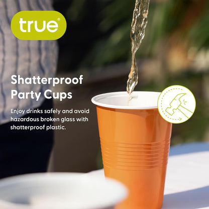 True Plastic Cups - 16 oz Disposable Cocktail & Soda Cups | Set of 50 in Vibrant Orange for Parties & Events