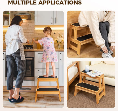 StrongTek Wood Step Stool - 17" Tall Two-Step Design for Adults & Kids | Heavy-Duty 500 lbs Capacity