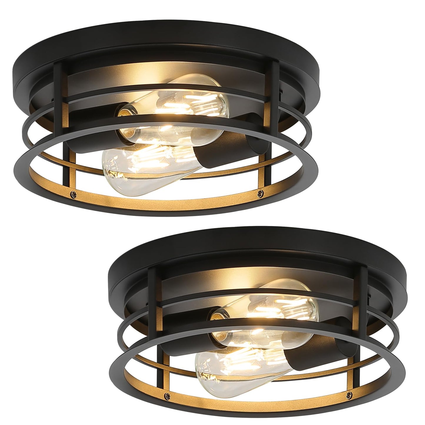 piano7797 Industrial Ceiling Light Fixtures,2-Light Hallway Light Fixtures Ceiling, Black Flush Mount Ceiling Light Fixture,Light Fixture Ceiling Mount for Farmhouse,Kitchen, Bedroom 2 Pack